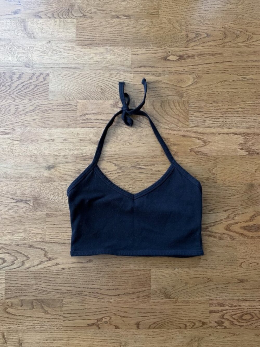 Brandy Melville Women's Black Halter Tank Top Cropped Crop V Neck Tie Vintage OS